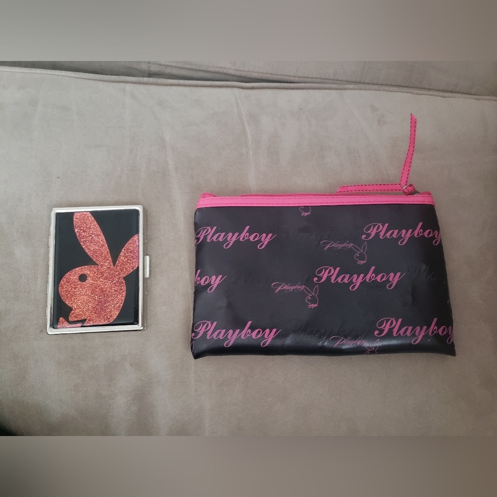 Playboy bunny makeup case bag & card case black pink set